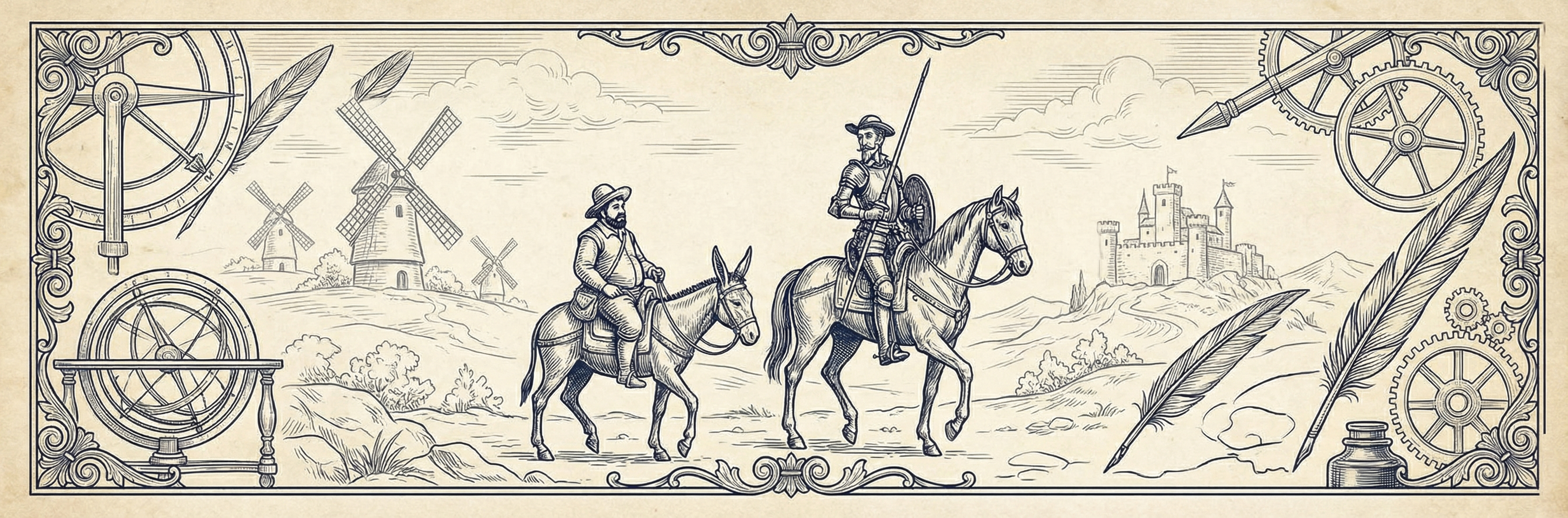 Sancho AI brand artwork in warm blue and gold tones